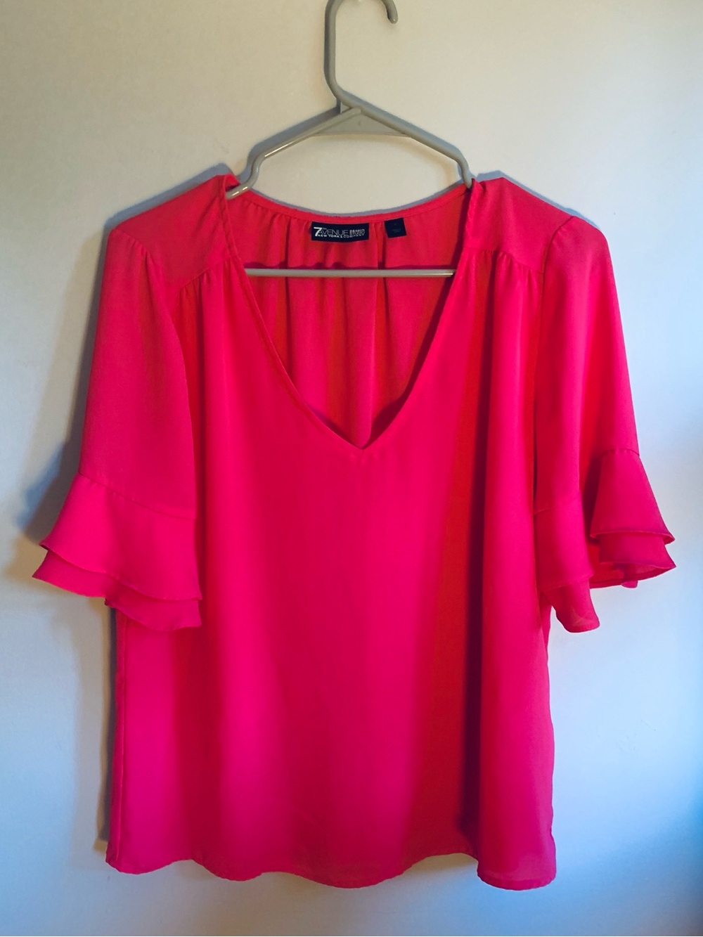 New York and Company 7th Ave Design Studio Pink V-Neck Blouse, Size Medium